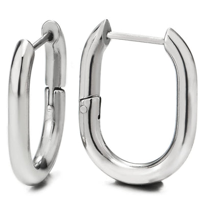 Mens Women Stainless Steel Plain U-shape Huggie Hinged Hoop Earrings 2 pcs - COOLSTEELANDBEYOND Jewelry