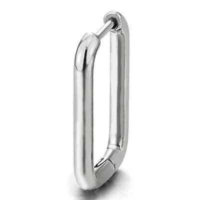 Mens Women Stainless Steel Plain U-shape Huggie Hinged Hoop Earrings 2 pcs - COOLSTEELANDBEYOND Jewelry
