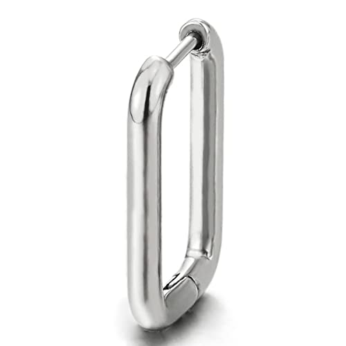 Mens Women Stainless Steel Plain U-shape Huggie Hinged Hoop Earrings 2 pcs - COOLSTEELANDBEYOND Jewelry