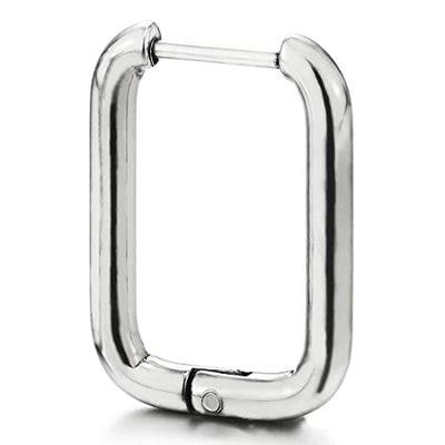 Mens Women Stainless Steel Plain U-shape Huggie Hinged Hoop Earrings 2 pcs - COOLSTEELANDBEYOND Jewelry