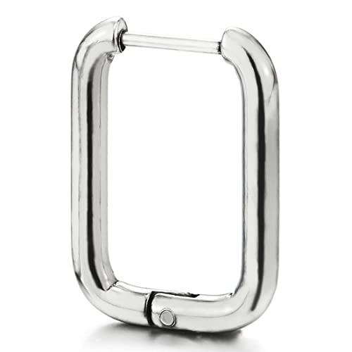 Mens Women Stainless Steel Plain U-shape Huggie Hinged Hoop Earrings 2 pcs - COOLSTEELANDBEYOND Jewelry
