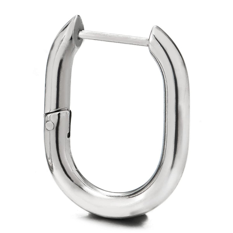 Mens Women Stainless Steel Plain U-shape Huggie Hinged Hoop Earrings 2 pcs - COOLSTEELANDBEYOND Jewelry