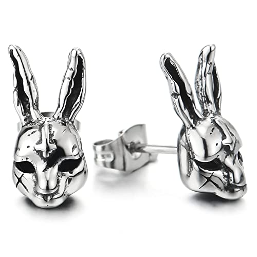 Mens Women Stainless Steel Rabbit Stud Earrings 2 pcs - COOLSTEELANDBEYOND Jewelry