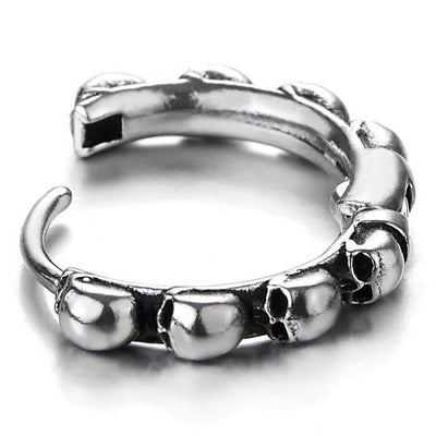 Mens Women Stainless Steel Row of Skulls Huggie Hinged Hoop Earrings 2 pcs - COOLSTEELANDBEYOND Jewelry