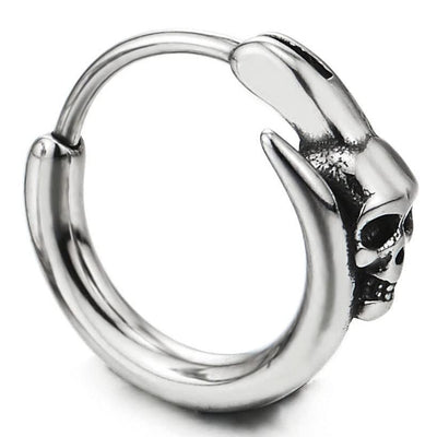 Mens Women Stainless Steel Skull Claw Huggie Hinged Hoop Earrings 2 pcs - COOLSTEELANDBEYOND Jewelry
