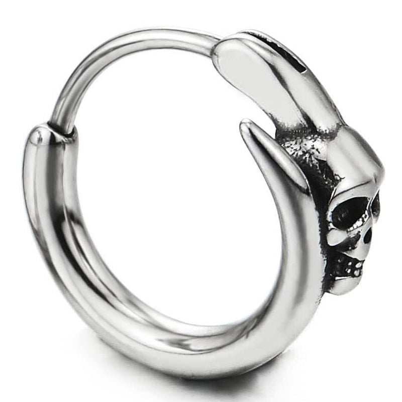 Mens Women Stainless Steel Skull Claw Huggie Hinged Hoop Earrings 2 pcs - COOLSTEELANDBEYOND Jewelry
