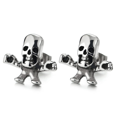 Mens Women Stainless Steel Skull Skeleton Stud Earrings 2 pcs - COOLSTEELANDBEYOND Jewelry