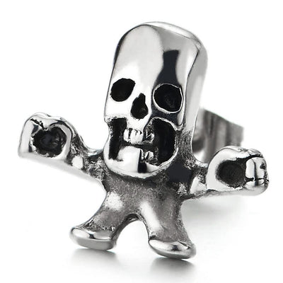 Mens Women Stainless Steel Skull Skeleton Stud Earrings 2 pcs - COOLSTEELANDBEYOND Jewelry