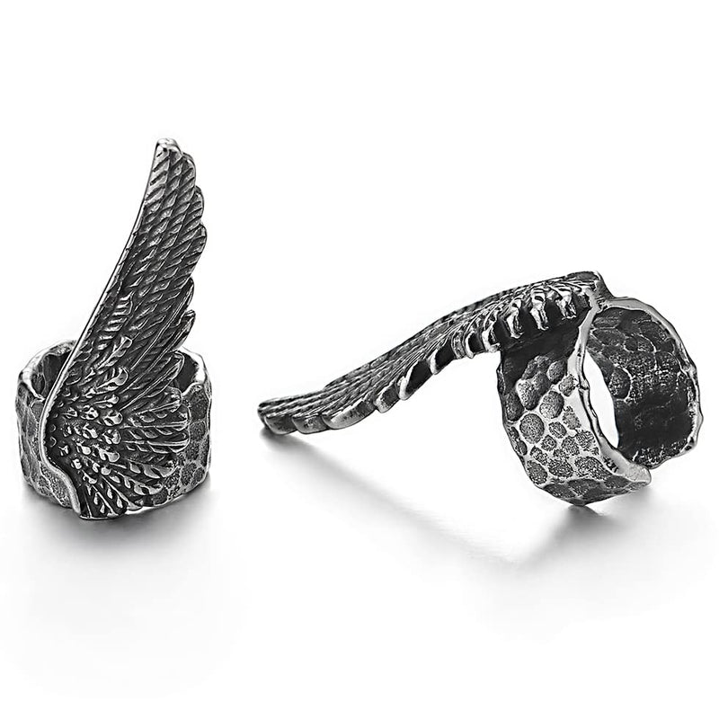 Mens Women Stainless Steel Vintage Angle Wing Ear Cuff Ear Clip Non-Piercing Clip On Earrings Gothic - COOLSTEELANDBEYOND Jewelry