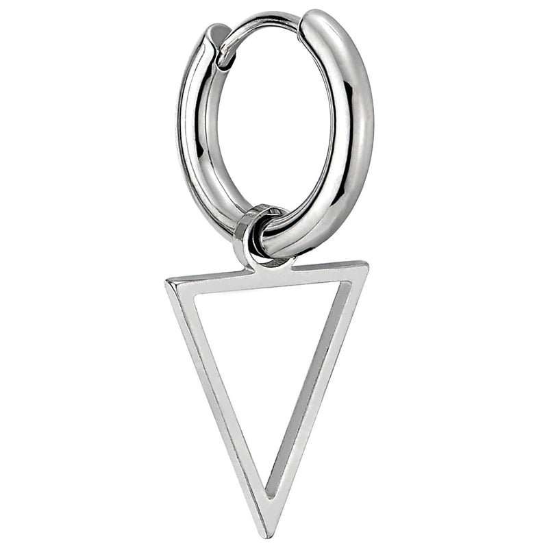 Mens Women Steel Huggie Hinged Hoop Earrings with Dangling Triangle Frame - COOLSTEELANDBEYOND Jewelry