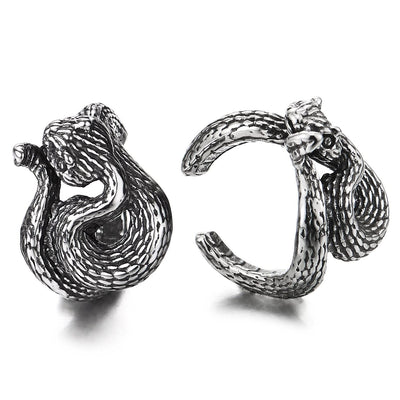 Mens Women Vintage Stainless Steel Cobra Snake Ear Cuff Ear Clip Non-Piercing Clip On Earrings 2 pcs - COOLSTEELANDBEYOND Jewelry