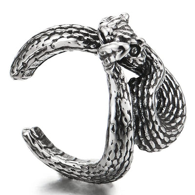 Mens Women Vintage Stainless Steel Cobra Snake Ear Cuff Ear Clip Non-Piercing Clip On Earrings 2 pcs - COOLSTEELANDBEYOND Jewelry