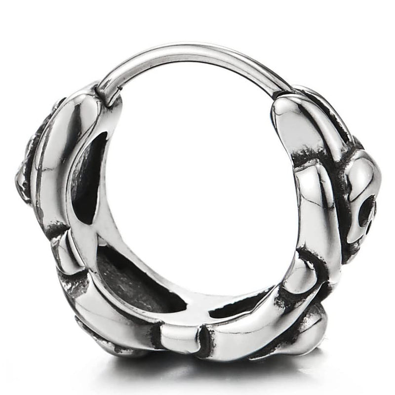 Mens Women Vintage Stainless Steel Huggie Hinged Hoop Earrings with Skulls 2 pcs - COOLSTEELANDBEYOND Jewelry