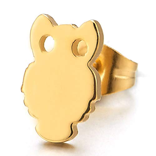 Mens Womens Boys Gold Color Owl Stud Earrings in Stainless Steel, 2 pcs - COOLSTEELANDBEYOND Jewelry