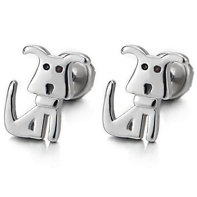 Mens Womens Small Cute Puppy Dog Stud Earrings in Stainless Steel, Screw Back - COOLSTEELANDBEYOND Jewelry