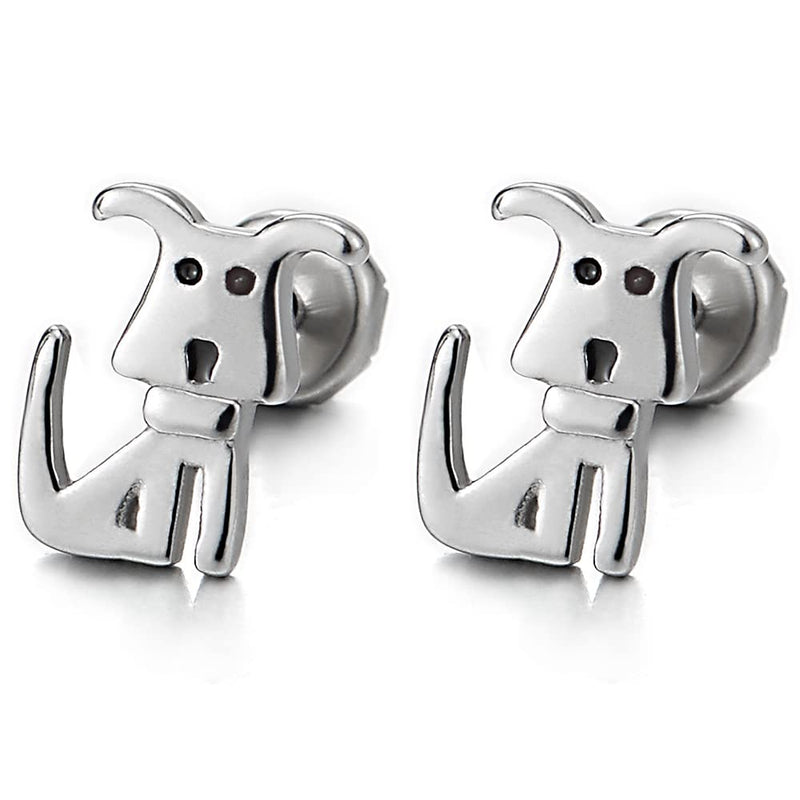 Mens Womens Small Cute Puppy Dog Stud Earrings in Stainless Steel, Screw Back - COOLSTEELANDBEYOND Jewelry