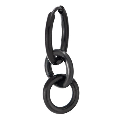 Mens Womens Stainless Steel Black Three Circles Link Huggie Hinged Hoop Earrings, 2pcs - COOLSTEELANDBEYOND Jewelry