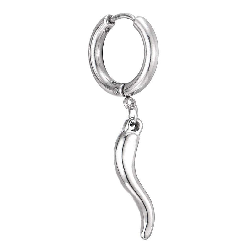 Mens Womens Stainless Steel Circle Huggie Hinged Hoop Earrings with Dangling Horn Charm, 2pcs - COOLSTEELANDBEYOND Jewelry