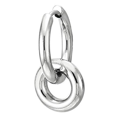 Mens Womens Stainless Steel Double Circles Link Huggie Hinged Hoop Earrings, 2pcs - coolsteelandbeyond