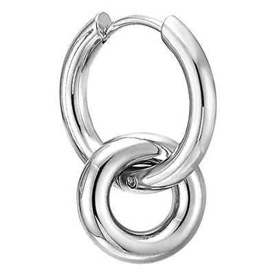 Mens Womens Stainless Steel Double Circles Link Huggie Hinged Hoop Earrings, 2pcs - coolsteelandbeyond