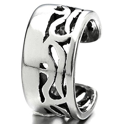 Mens Womens Stainless Steel Ear Cuff Ear Clip Non-piercing Clip on Earring with Carved Pattern - COOLSTEELANDBEYOND Jewelry