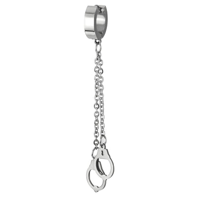Mens Womens Stainless Steel Huggie Hinged Hoop Earrings with Double Long Chains Dangle Handcuffs - COOLSTEELANDBEYOND Jewelry