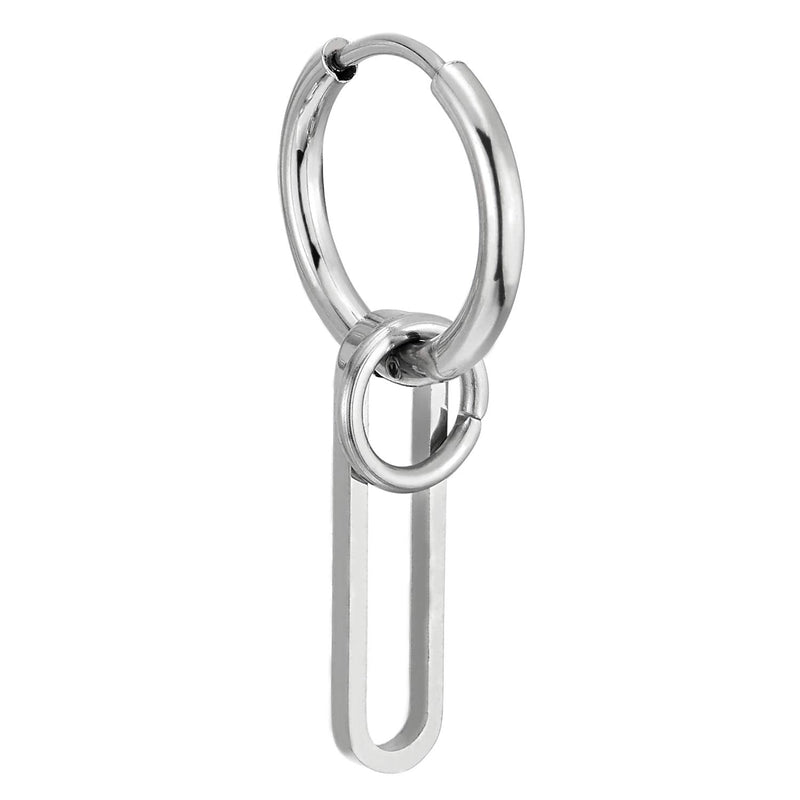 Mens Womens Stainless Steel Huggie Hinged Hoop Earrings with Drop Dangle Circle Oval Charm, 2 pcs - COOLSTEELANDBEYOND Jewelry