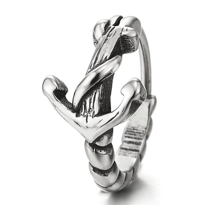 Mens Womens Stainless Steel Huggie Hinged Hoop Earrings with Marine Anchor - COOLSTEELANDBEYOND Jewelry