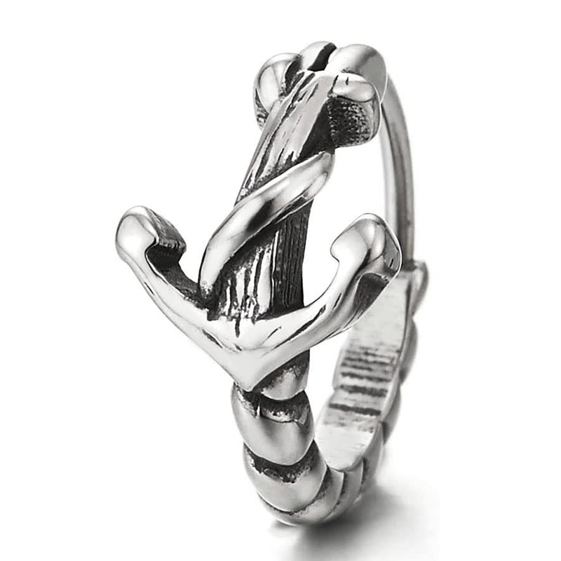 Mens Womens Stainless Steel Huggie Hinged Hoop Earrings with Marine Anchor - COOLSTEELANDBEYOND Jewelry