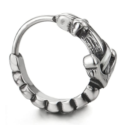 Mens Womens Stainless Steel Huggie Hinged Hoop Earrings with Marine Anchor - COOLSTEELANDBEYOND Jewelry