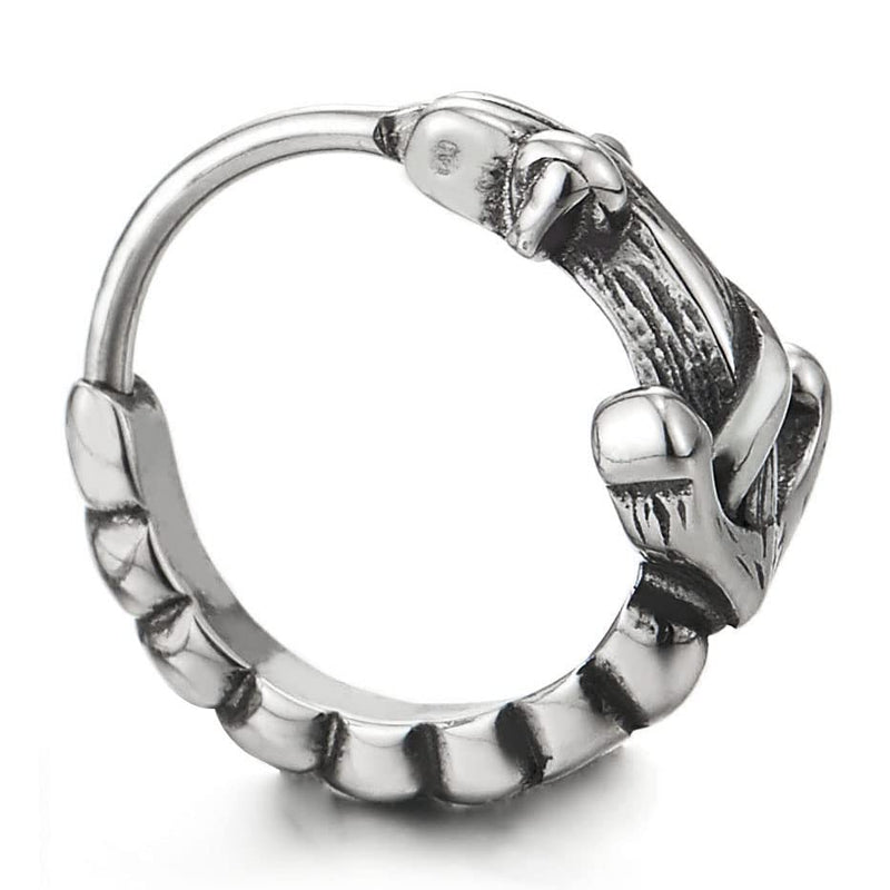 Mens Womens Stainless Steel Huggie Hinged Hoop Earrings with Marine Anchor - COOLSTEELANDBEYOND Jewelry