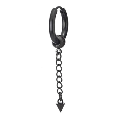 Mens Womens Stainless Steel Long Chain Spike Huggie Hinged Hoop Earrings Drop Dangle, 2 pcs - coolsteelandbeyond