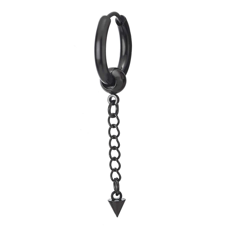 Mens Womens Stainless Steel Long Chain Spike Huggie Hinged Hoop Earrings Drop Dangle, 2 pcs - coolsteelandbeyond