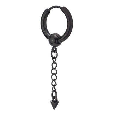 Mens Womens Stainless Steel Long Chain Spike Huggie Hinged Hoop Earrings Drop Dangle, 2 pcs - coolsteelandbeyond