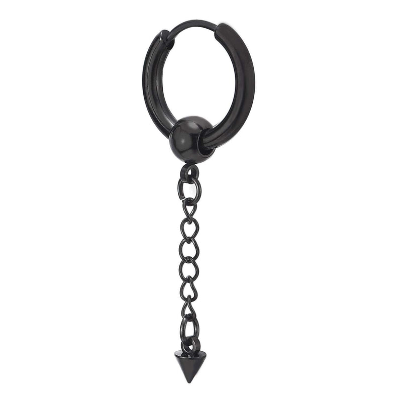 Mens Womens Stainless Steel Long Chain Spike Huggie Hinged Hoop Earrings Drop Dangle, 2 pcs - coolsteelandbeyond
