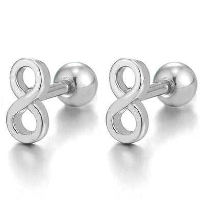 Mens Womens Stainless Steel Small Friendship Infinity Love Number 8 Stud Earrings, Screw Back, 2pcs - coolsteelandbeyond