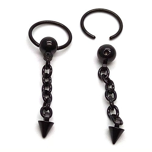 Mens Womens Stainless Steel Spike Chain Huggie Hinged Hoop Earrings Drop Dangle, 2 pcs - coolsteelandbeyond