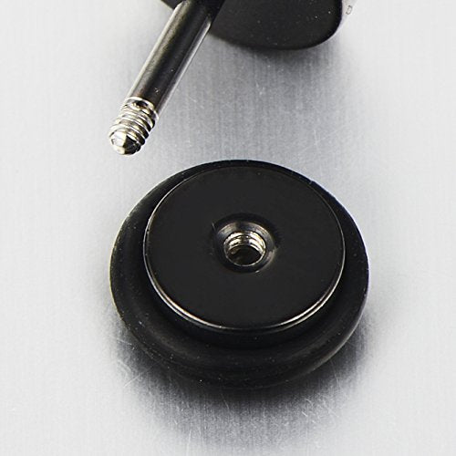 Mens Womens Steel Black White Circle Star Stud Earring Illusion Tunnel Plug Screw Back with CZ, 2pcs - coolsteelandbeyond