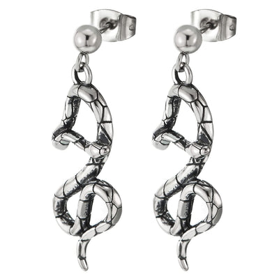 Mens Womens Tangled Snake Stud Earrings Drop Dangle, Stainless Steel, 2 Pcs - COOLSTEELANDBEYOND Jewelry