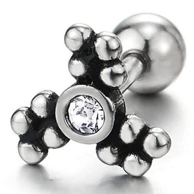 Mens Womens Three Blades Earrings with Cubic Zirconia, Stainless Steel, 2 pcs - COOLSTEELANDBEYOND Jewelry