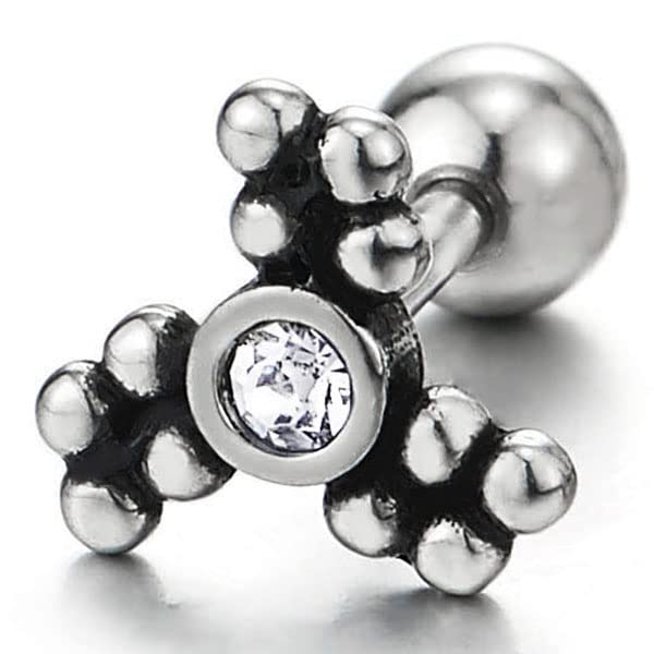 Mens Womens Three Blades Earrings with Cubic Zirconia, Stainless Steel, 2 pcs - COOLSTEELANDBEYOND Jewelry