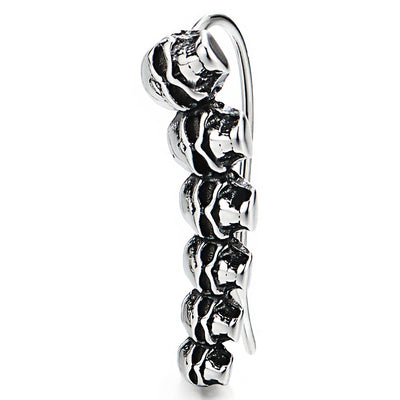 Mens Womens Vintage Line of Skull Long Hook Stud Earrings, Stainless Steel, Unique, 2pcs - COOLSTEELANDBEYOND Jewelry