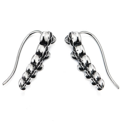 Mens Womens Vintage Line of Skull Long Hook Stud Earrings, Stainless Steel, Unique, 2pcs - COOLSTEELANDBEYOND Jewelry