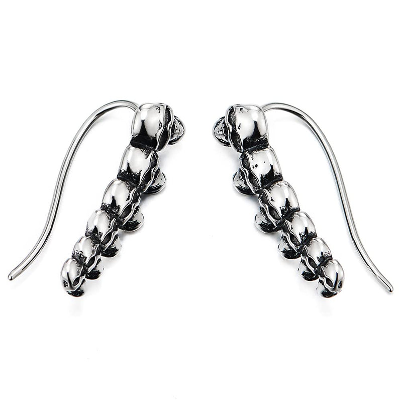 Mens Womens Vintage Line of Skull Long Hook Stud Earrings, Stainless Steel, Unique, 2pcs - COOLSTEELANDBEYOND Jewelry
