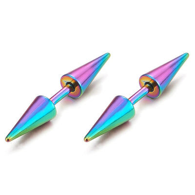 Oxidized Rainbow Double Spike Stud Earrings for Men Women, Steel Cheater Fake Ear Plugs Gauges - COOLSTEELANDBEYOND Jewelry