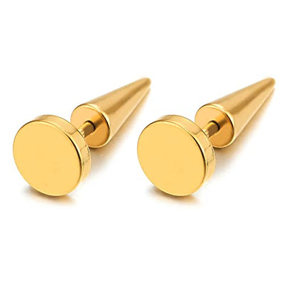 Pair 8MM Gold Color Circle Stud Earrings in Stainless Steel for Men and Women, Spiked Screw Back - COOLSTEELANDBEYOND Jewelry