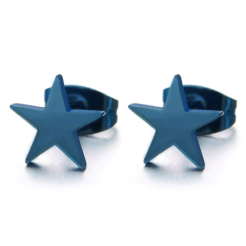 Pair 8MM Stainless Steel Blue Pentagram Star Stud Earrings for Men Women, Unique - coolsteelandbeyond