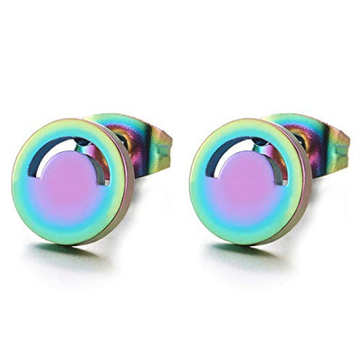 Pair 8MM Stainless Steel Rainbow Oxidized Circle Stud Earrings for Men and Women, New Style - coolsteelandbeyond