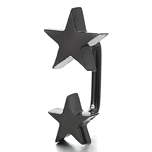 Pair Black Star U-shape Stainless Steel Huggie Hinged Screw Earrings for Women and Girls - COOLSTEELANDBEYOND Jewelry