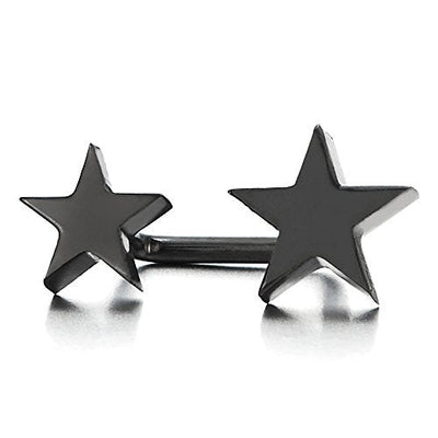 Pair Black Star U-shape Stainless Steel Huggie Hinged Screw Earrings for Women and Girls - COOLSTEELANDBEYOND Jewelry